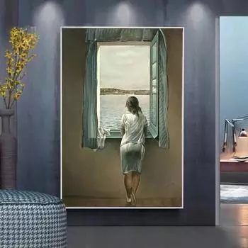 Картина на холсте «Женщина у окна» Сальвадор Дали, постер и принт, настенные художественные фотографии для украшения стен гостиной, Cuadros 21x30 No Frame