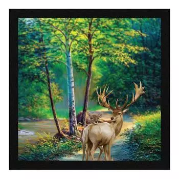 Картина на стену «Олень на бумаге», многоцветная, дикая природа, 13X13 дюймов, набор из 1 шт. 13 x 13 in разноцветный