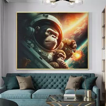 Картина обезьяны-астронавта, современная фантазия, настенный холст, художественная печать, животное, вселенная, космос, постер для гостиной, домашний декор, Cuadros 21x30cm No Framed