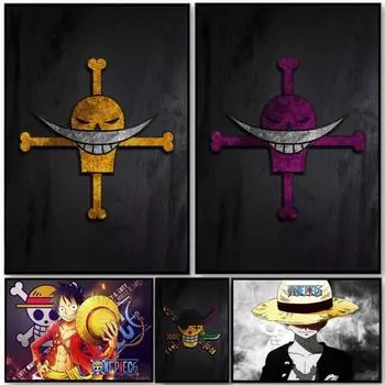 Картина персонажей японского аниме, модульная картина с пиратским флагом, украшение детской спальни 21cm30cm NoFrame