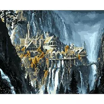 Картина по номерам DIY 40x50 см Фантастический горный город Пейзаж Холст Свадебные украшения Художественная картина Подарок 40x50cm no frame