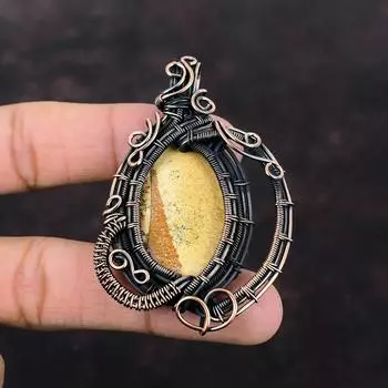 Картина Подвеска из яшмы Медная проволока Обернутая подвеска Подвеска из драгоценного камня Картина Ювелирные изделия из яшмы Антикварная подвеска ручной работы Медные украшения для подарка