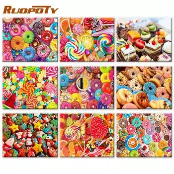 Картина Ruopoty по номерам, пончики, пейзаж, настенное искусство, ручная роспись, уникальный подарок, картина по номерам, еда для гостиной 40x50cm NO Frame