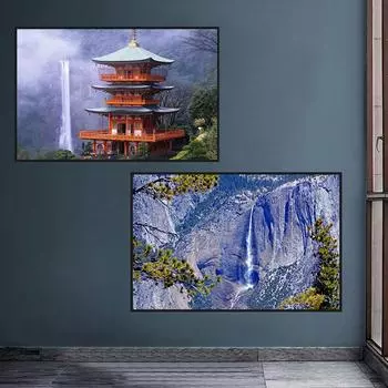 Картина с большим деревом и водопадом, постер с природным пейзажем, текущая вода и горная башня, украшение для гостиной, картина 21cm30cm NoFrame