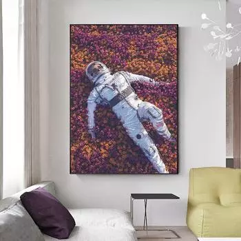 Картина с изображением цветочного поля астронавта, печать на холсте, настенный художественный постер, картина «Расцвет жизни» для подарка, декор для гостиной и дома Cuadros 21x30cm No Framed