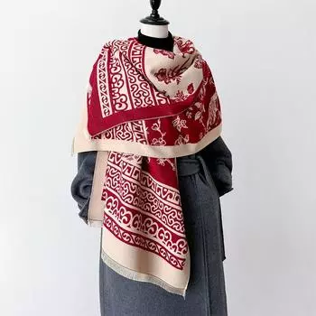 Картина с изображением цветов и птиц, старинная художественная концепция, двухсторонний шарф, зимний высококачественный теплый платок 180cm красный