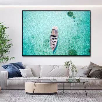 Картина с изображением лодки и озера, современный минималистский настенный художественный принт, холст, постер, синий океан, пейзаж, фотографии, домашний декор для гостиной 21x30cm No Framed
