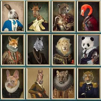 Картина с изображением животных в стиле Ренессанс, Лев, Фламинго, Тигр, Кролик, викторианский портрет животного, настенное искусство, забавная картина, холст, постер, домашний декор 21x30cm No Framed