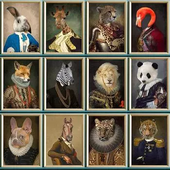 Картина с изображением животных в стиле Ренессанс, Лев, Фламинго, Тигр, Кролик, викторианский портрет животного, настенное искусство, забавная картина, холст, постер, домашний декор 21x30cm No Framed