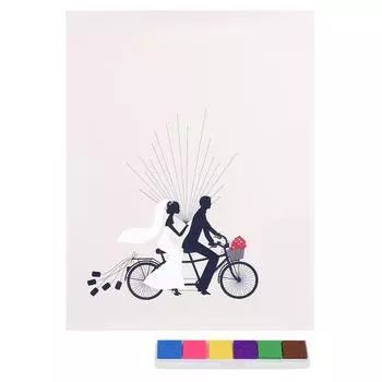 Картина с отпечатками пальцев Жених Невеста Езда на велосипеде Узор Свадебная картина с отпечатками пальцев своими руками