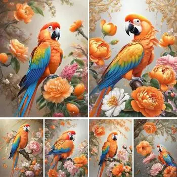 Картина с попугаями и цветами, полная дрель, 5D алмазная живопись, мозаика, вышивка, сделай сам, вышивка крестом для украшения дома J3617 square 40x30cm белый