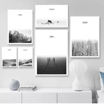 Картина с принтом для гостиной, животное, лев, черно-белый холст, скандинавский стиль, морской лес, пейзаж, настенное искусство 21cm30cm NoFrame