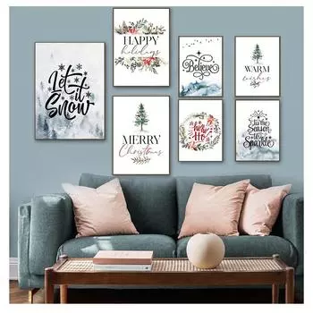 Картина с Рождеством, украшение для вечеринки, скандинавский настенный декор, акварельная живопись, принты, счастливые праздники, цитаты, холст, постеры 21cm30cm NoFrame