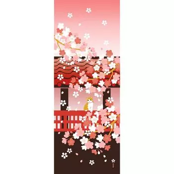 Картина с узором Хама Tenugui Cherry Blossom Cat Spring Bloom розовый