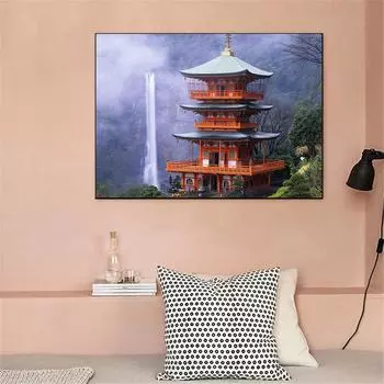 Картина с водопадом, холст, пейзаж, лес, дерево, гора, домашний декор, настенное искусство, скалистые скалы, картина для гостиной, декорация 21cm30cm NoFrame