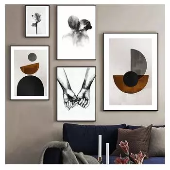 Картина скандинавский постер и принт Ретро настенное художественное украшение Картина Современная гостиная Домашний декор Рука с рукой Абстрактный холст 21cm30cm NoFrame