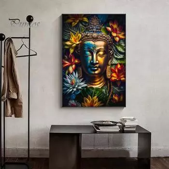 Картина со стразами 5D Будда Полный дрель Блестящие стразы Красочные DIY Художественные ремесла Ручная работа Украшение стен дома Горный хрусталь Мозаика Набор для рисования C