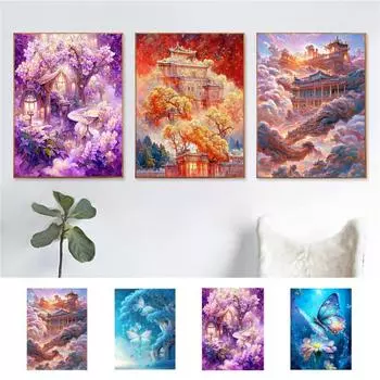 Картина со стразами 5D Пейзаж Полная дрель Блестящие стразы Красочные DIY Художественные ремесла Ручная работа Украшение стен дома Горный хрусталь Мозаика Набор для рисования D