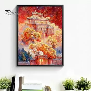 Картина со стразами 5D Пейзаж Полная дрель Блестящие стразы Красочные DIY Художественные ремесла Ручная работа Украшение стен дома Горный хрусталь Мозаика Набор для рисования D