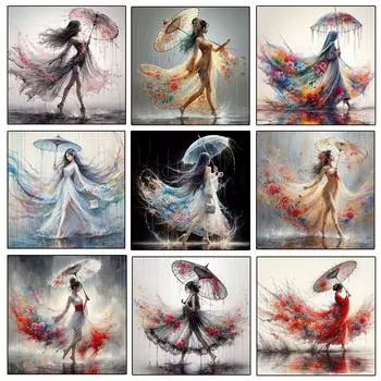 Картина со стразами Кристалл Декор Алмазная картина Женский зонтик 5D Вышивка крестом Алмазная вышивка Алмазная картина Full Round 20x20CM