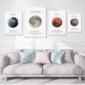 Картина Солнечной системы для детской комнаты, постер с планетой Земля, Луна, Марс, Астрономия, космическая настенная живопись на холсте, украшение для детской комнаты в скандинавском стиле 21cm30cm NoFrame