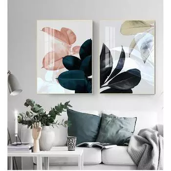 Картина Современное искусство Украшение дома Картина Скандинавский ботанический принт Лист Настенный плакат Скандинавское абстрактное растение Холст 30x45cm No Frame