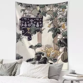 Картина тушью пиона, настенная подвеска, психоделическое искусство, тапиз, хиппи, настенная роспись, гобелен, эстетика комнаты, домашний декор 95x70cm