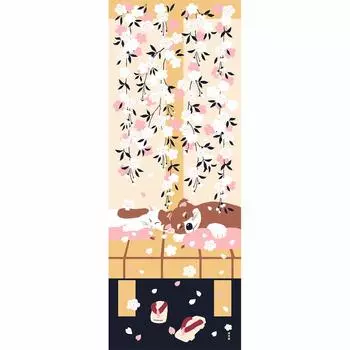 Картина узора Hama Tenugui Mameshiba и Cat Spring Beige розовый