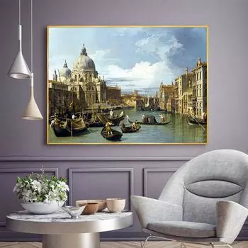 Картина «Венеция Большой канал», винтажное настенное искусство, куадрос, принт, холст, постер, городской водный пейзаж, картина для гостиной, домашний декор 21x30cm No Framed