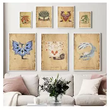 Картина в японском стиле, игра, анимированное кафе, холст, картина, настенные панно для гостиной, художественный плакат «Охотник на монстров», висит без рамки 21*30cm