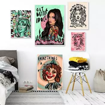 Картина в скандинавском стиле с героями мультфильмов, феминистские постеры, настенная живопись на холсте, принты, картины с цитатами для спальни, гостиной, домашнего декора 21cm30cm NoFrame