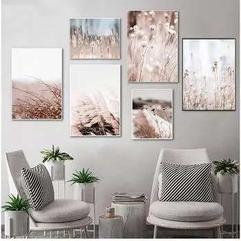 Картина в скандинавском стиле с принтом для гостиной, трава, природный пейзаж, картина, цветок, растение, плакат, пейзаж, настенное искусство, холст 21cm30cm NoFrame