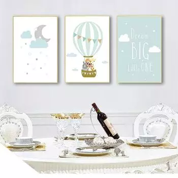 Картина в скандинавском стиле, украшение для детской спальни, изображение животного, воздушный шар, Луна, детский постер, настенное искусство, печать на холсте, мечта, большие цитаты 21cm30cm NoFrame