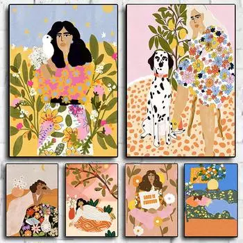 Картина в стиле бохо для женщин, серия, постер, красочная ботаническая картина на холсте, настенное искусство, картина для домашнего офиса, кафе, декор 21x30cm No Framed