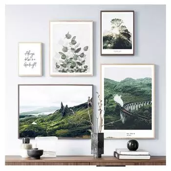 Картина Зеленый Природный Пейзаж Скандинавский Плакат Пейзаж Принт Настенное Искусство Скандинавское Украшение Горный Лес Холст Картина 21cm30cm NoFrame