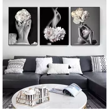 Картины для гостиной, украшения дома Jy74, плакаты большого размера и принты, цветы, перо, женская картина маслом, холст, стена, без рамки 21*30cm
