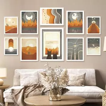 Картины для интерьера Абстрактные настенные рисунки Робот Планета Космический корабль Марс Скандинавское настенное искусство Современная детская комната Домашний декор Без рамки 21*30cm No Frame