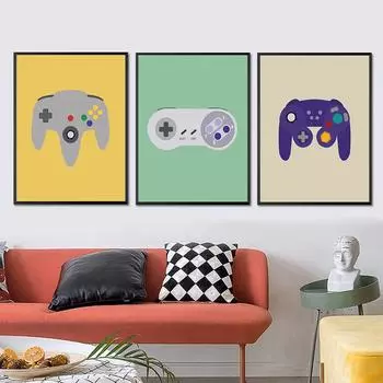 Картины для мальчиков-геймеров, геймерские контроллеры, постеры и принты, геймерские подарки, холст, живопись, киберспортивная комната, декор детской комнаты 21x30cm No Framed