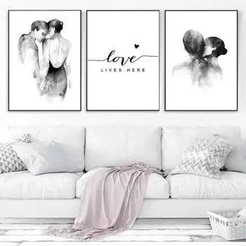 Картины для стен, холст, украшение, настенная роспись, черно-белые пары, постер о любви для спальни, Cuadros Decorativos 21x30cm No Framed