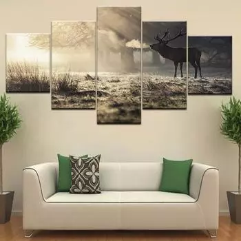 Картины на холсте, 5 шт., животные, лось, закат, природа, пейзаж, декор, HD печатные постеры, настенные художественные фотографии, современная рамка для гостиной, без рамки 20x35cm*2 20x45cm*2 20x55cm*1