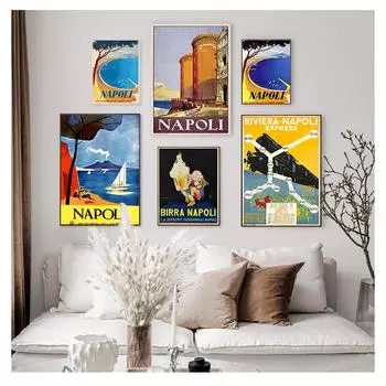Картины на холсте, винтажные картины, крафт-постеры, наклейки на стену с покрытием, украшение дома, подарок, Средиземноморский город Неаполь, Италия 21cm30cm NoFrame