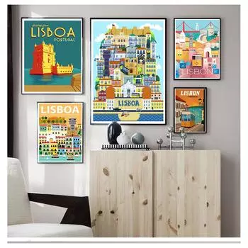 Картины на холсте, винтажные настенные крафт-плакаты с покрытием, наклейки на стену, домашний декор, фотографии, подарок, поп-арт, Лиссабон, Португалия, путешествия 21cm30cm NoFrame