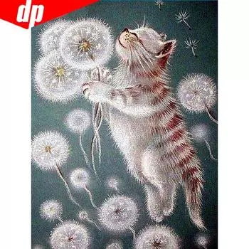 Картины со стразами Алмазная картина Кот с круглыми камнями Наборы для вышивки крестом 20X30