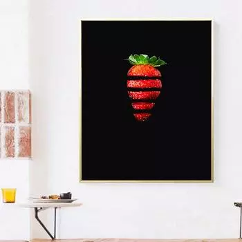 Картины со свежими фруктами, клубника, фрукты в темном цвете, картина на холсте, постеры с вырезанными фруктами и принты для декора кухни, декора столовой 21cm30cm NoFrame