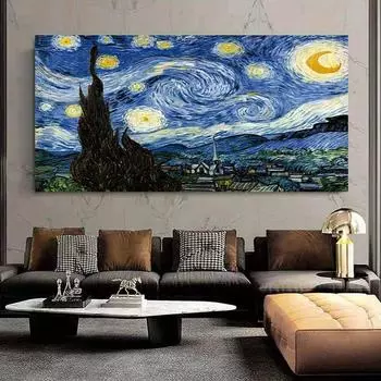 Картины Ван Гога «Звездное небо», печать на холсте, постер, декоративные картины для настенной росписи гостиной 20x40cm