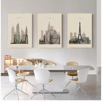 Картины, винтажные картины, украшения для дома, спальни, ретро-плакаты, Париж, Лондон, Нью-Йорк, настенные художественные принты, акварельный холст 21cm30cm NoFrame