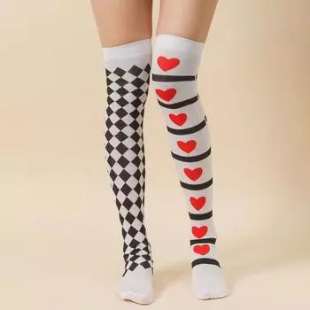 Карточный костюм с принтом в виде покерной карты, высокие чулки для косплея, длинные носки, носки Лолиты выше колена, носки Лолиты на Хэллоуин One Size чёрный