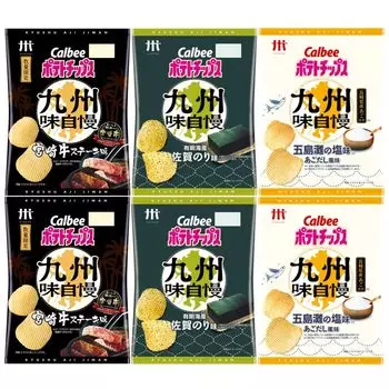 Картофельные чипсы со вкусом Кюсю, со вкусом Сага-нори из моря Ариаке, со вкусом морской соленой агодаши, со вкусом говяжьего стейка, 60 г в каждом пакете x 3 Calbee Оптовая закупка