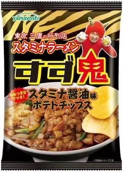 Картофельные чипсы Yamayoshi Ganso Stamina Ramen Suzuki Stamina со вкусом соевого соуса 56 г x 12 пакетиков [Товар со скидкой]