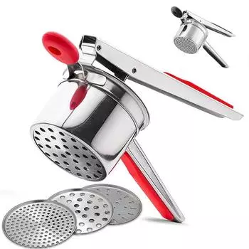 Картофельный пресс из нержавеющей стали с 3 сменными дисками для измельчения, силиконовая ручка, кухонные принадлежности, картофеледавилка